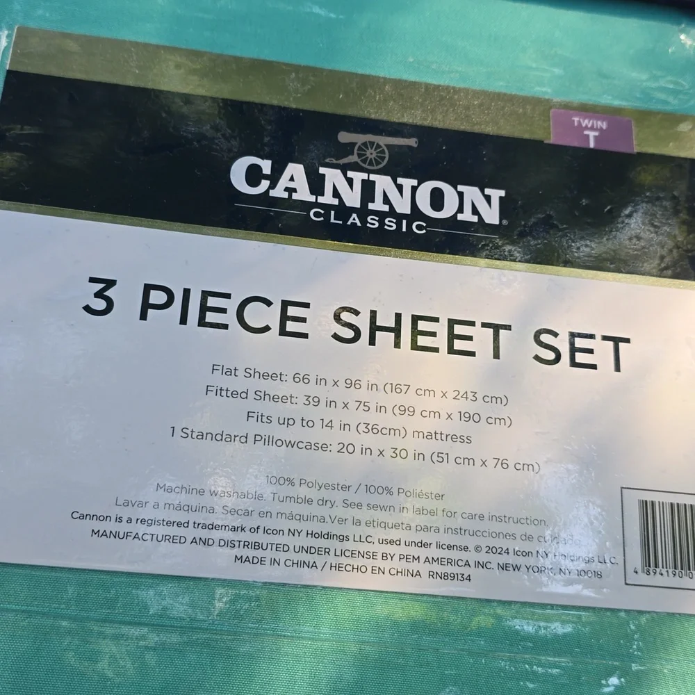 NEW Cannon Classic 3 Piece Twin Bed Sheet Set Fitted Flat & Pillow